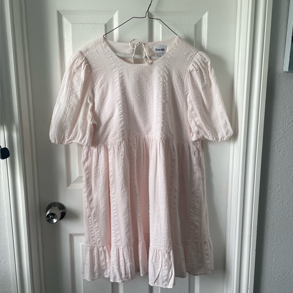 Pink Puff Sleeve Mini Sundress with Peter Pan Collar